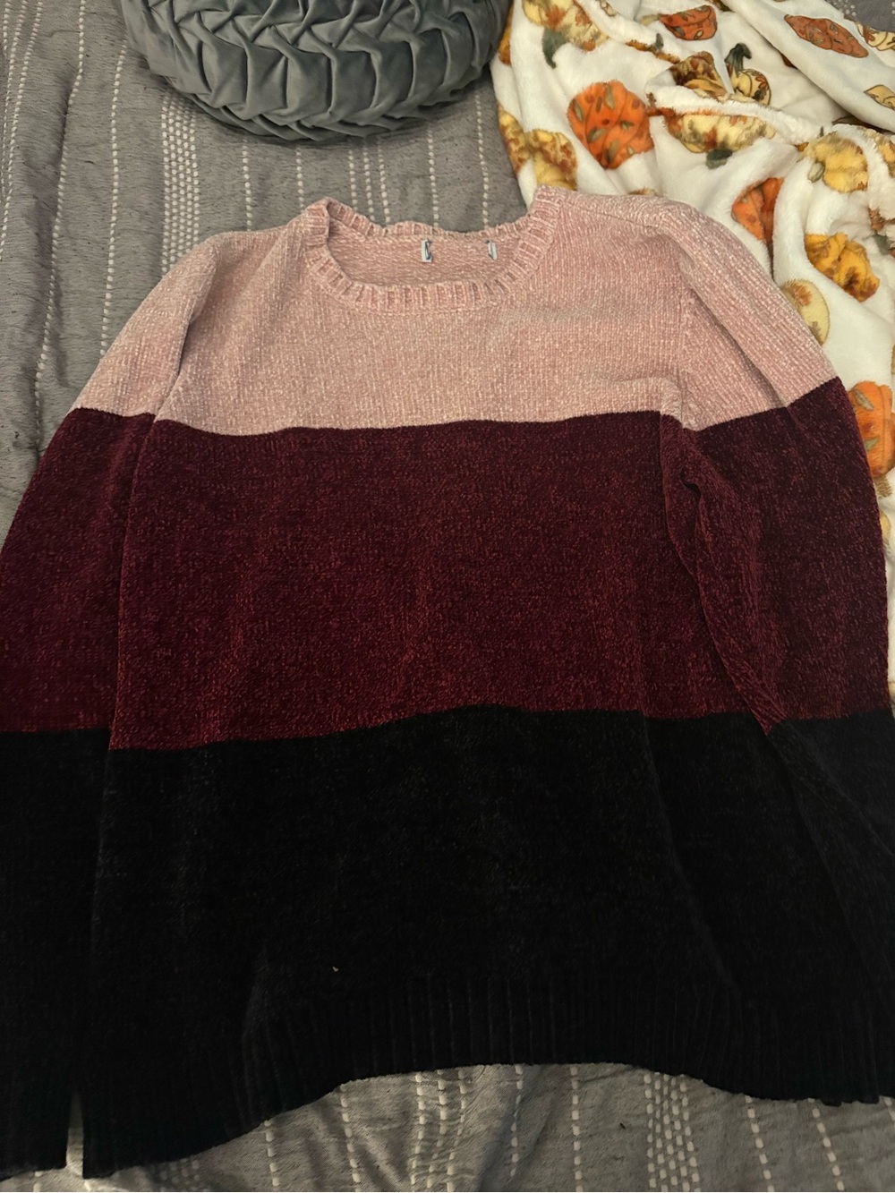Pink, Burgundy & Black Colorblock Crewneck Sweater